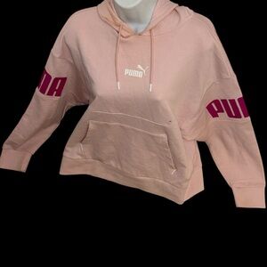 Puma Light Pink Hoodie with Bold  Logo Magenta sleeve Sz Medium